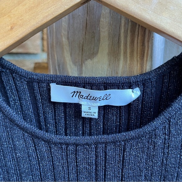 Madewell Black Signature Shimmer Knit Sweater Ribbed Knit Top - Picture 3 of 5
